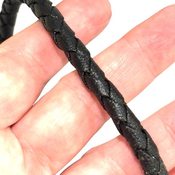 Thick braided leather choker necklace with silvertone clasp ends Boho festival - Picture 6 of 6